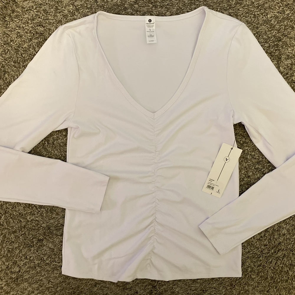 Velocity Women’s Nudetech Camile Ruched White Long Sleeve Top Size L